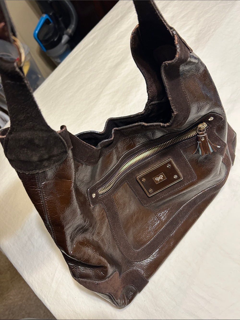 Anya Hindmarch Dark Brown Leather Hobo Satchel